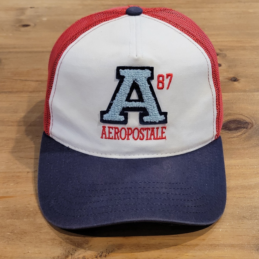 Aeropostale A87 Trucker Hat Snapback Mesh Baseball Cap Red White Blue Vintage Y2